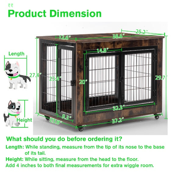 38in Dog Crate Furniture, Large Dog Kennel