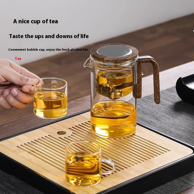 Tea Infuser, One Click Magnetic Teapot, Separation,  Filtration,  Glass Tea Pot,  Wood Handle Tea Water Separation Inner Container Teapot