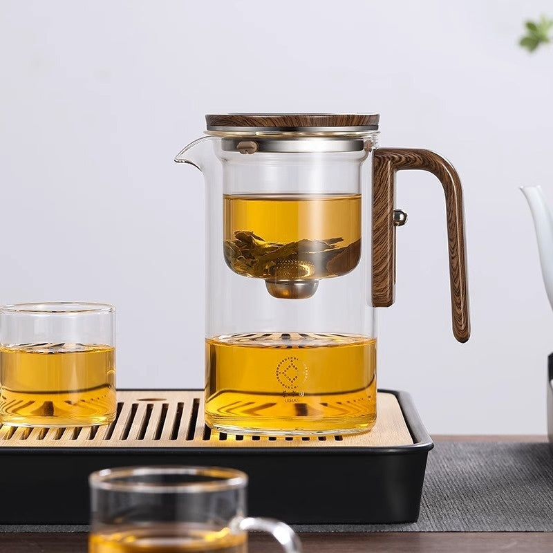 Tea Infuser, One Click Magnetic Teapot, Separation,  Filtration,  Glass Tea Pot,  Wood Handle Tea Water Separation Inner Container Teapot