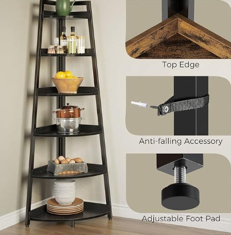 6-tier Corner Bookshelf, home office, living room, bedroom, display shelf, plant stand, storage shelf