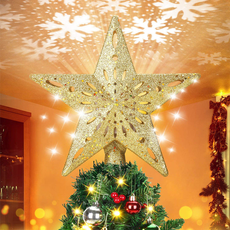 Christmas Tree Topper, Star, Lighted, 3D Glitter Silver Snow Tree Toppers Snowflake Projector New Year Home Decoration