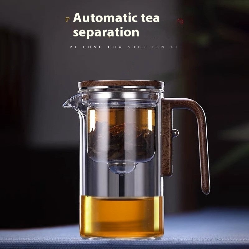 Tea Infuser, One Click Magnetic Teapot, Separation,  Filtration,  Glass Tea Pot,  Wood Handle Tea Water Separation Inner Container Teapot