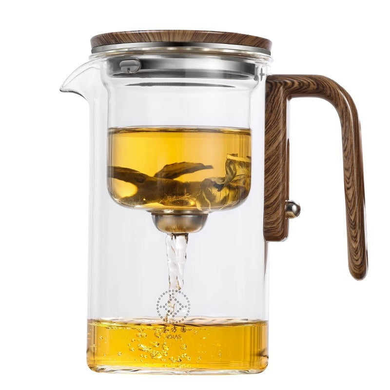 Tea Infuser, One Click Magnetic Teapot, Separation,  Filtration,  Glass Tea Pot,  Wood Handle Tea Water Separation Inner Container Teapot