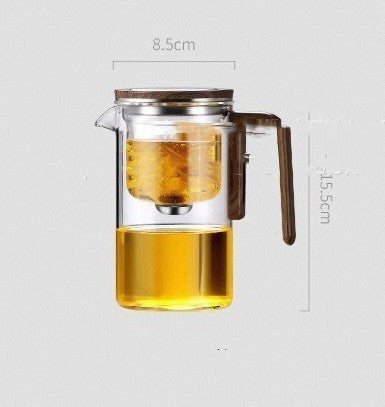 Tea Infuser, One Click Magnetic Teapot, Separation,  Filtration,  Glass Tea Pot,  Wood Handle Tea Water Separation Inner Container Teapot