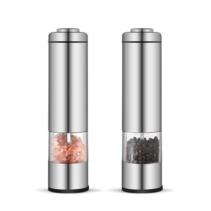 Two Stainless Steel Electric Pepper Mills With Racks