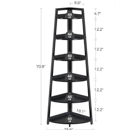 6-tier Corner Bookshelf, home office, living room, bedroom, display shelf, plant stand, storage shelf