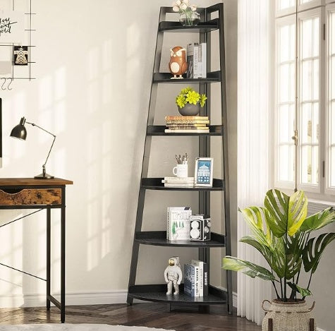 6-tier Corner Bookshelf, home office, living room, bedroom, display shelf, plant stand, storage shelf